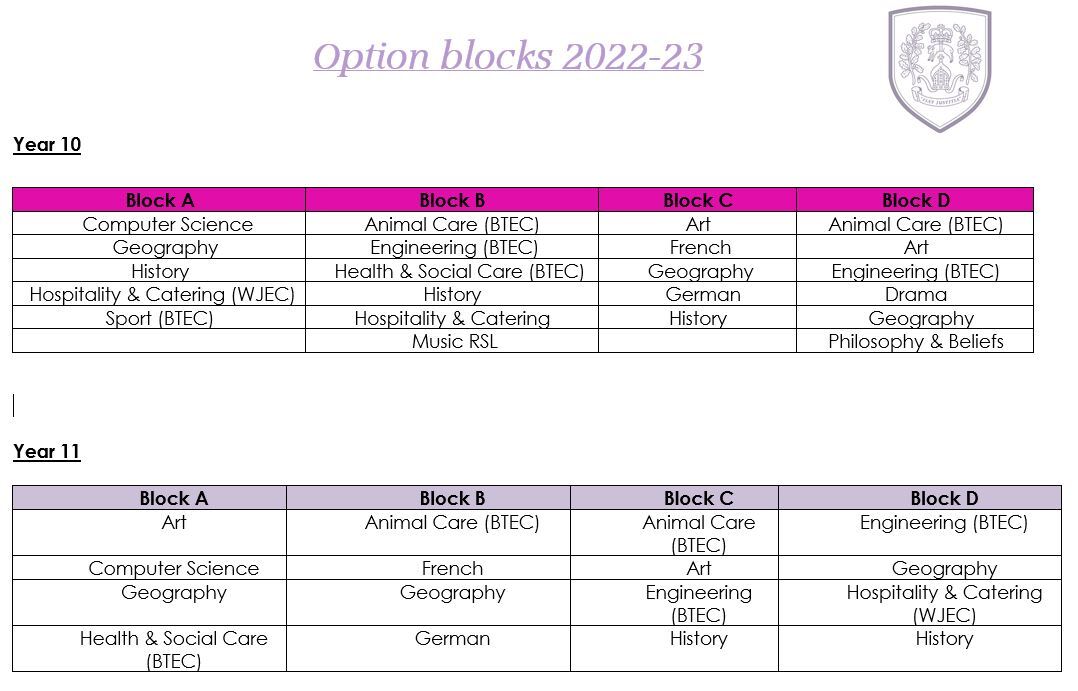 Option blocks 22 23