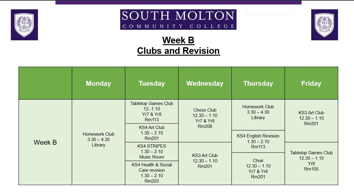 Week b clubs